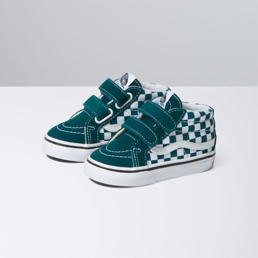 Dámské Classic Vans Checkerboard Sk8-Mid Reissue V Tmavě Tyrkysové | JL7284951