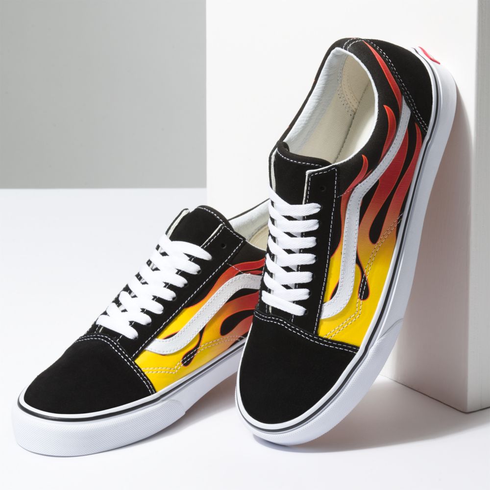 Dámské Classic Vans Flame Old Skool Černé Bílé | DC4308719