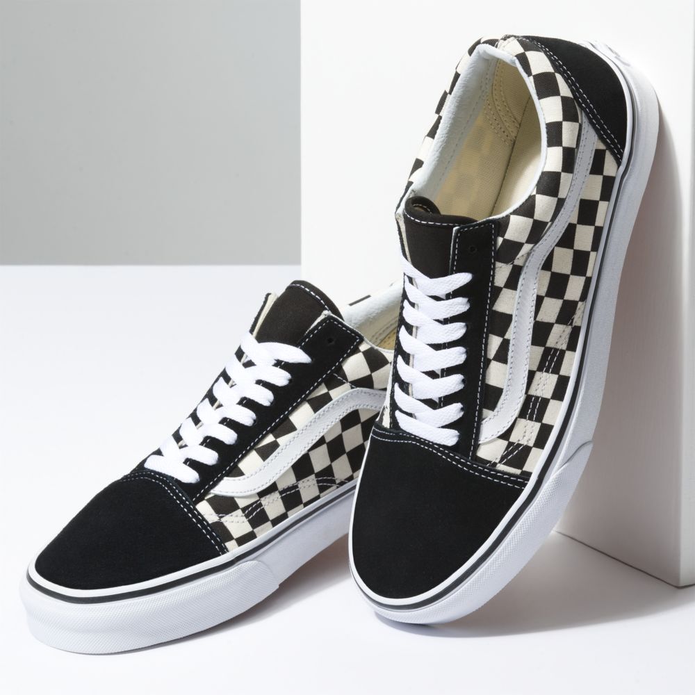 Dámské Classic Vans Primary Check Old Skool Černé Bílé | HK3125749