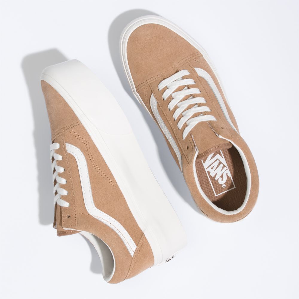 Dámské Classic Vans Soft Semišové Old Skool Stackform Světle Hnědé Bílé | KI3489270