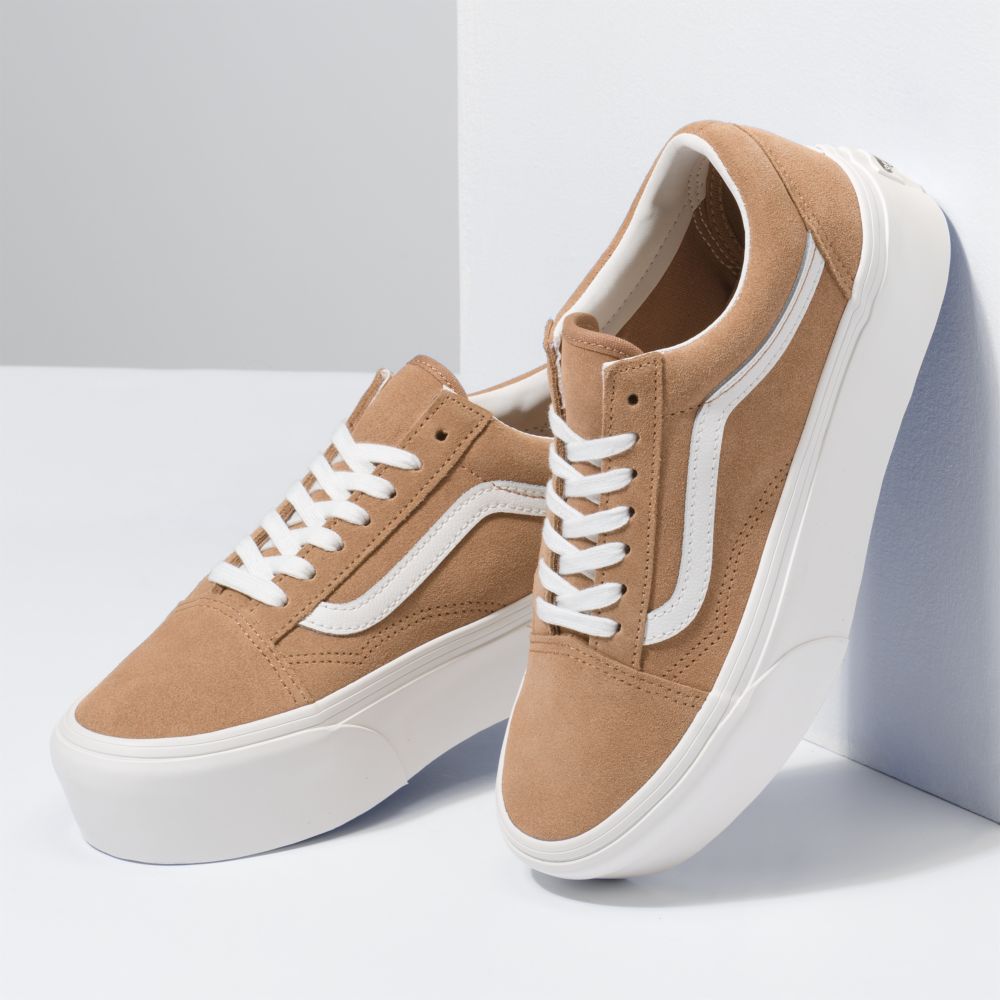 Dámské Classic Vans Soft Semišové Old Skool Stackform Světle Hnědé Bílé | KI3489270