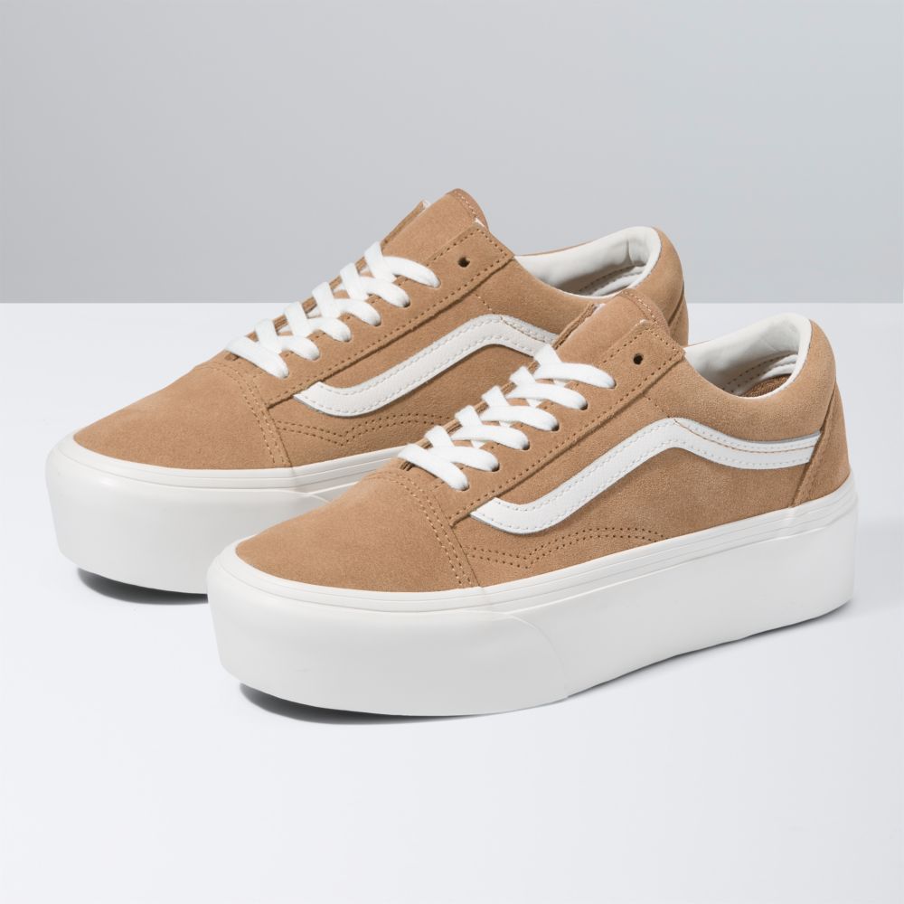 Dámské Classic Vans Soft Semišové Old Skool Stackform Světle Hnědé Bílé | KI3489270