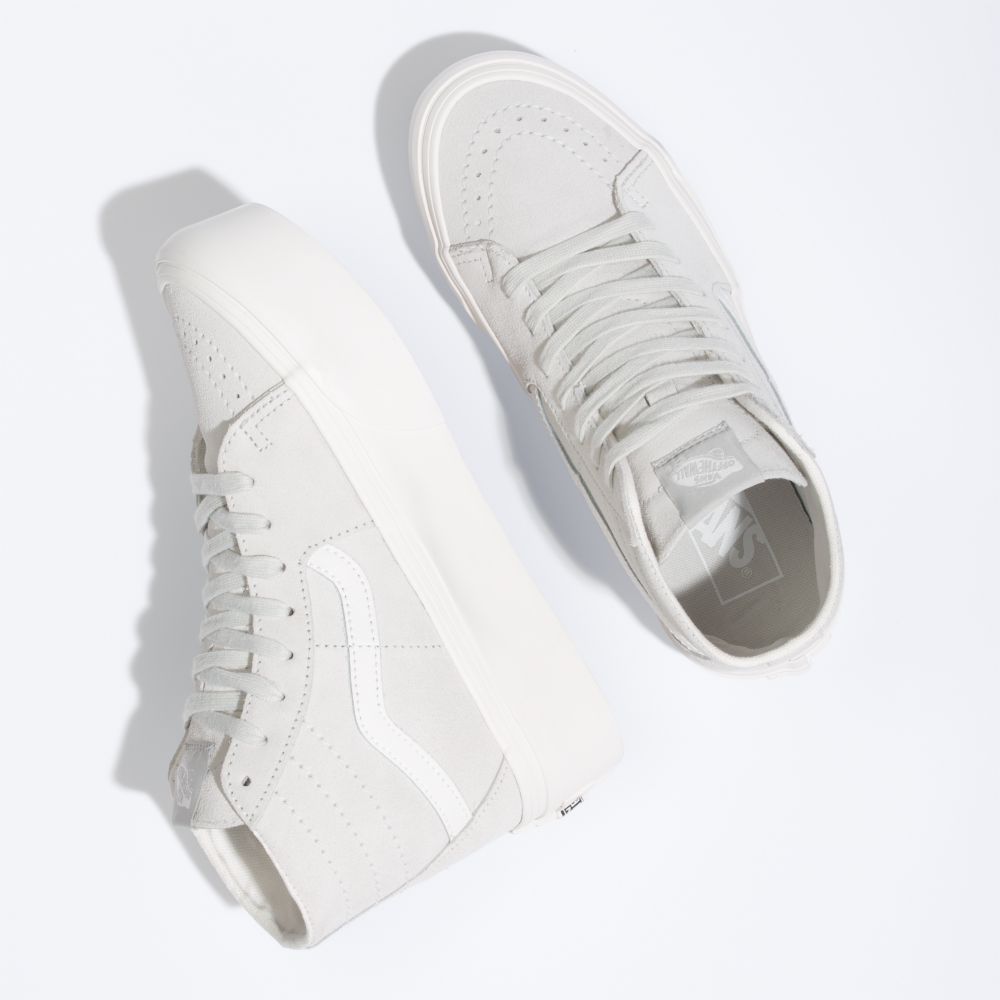 Dámské Classic Vans Soft Semišové Sk8-Hi Tapered Stackform Blankyt Bílé | TZ9670814