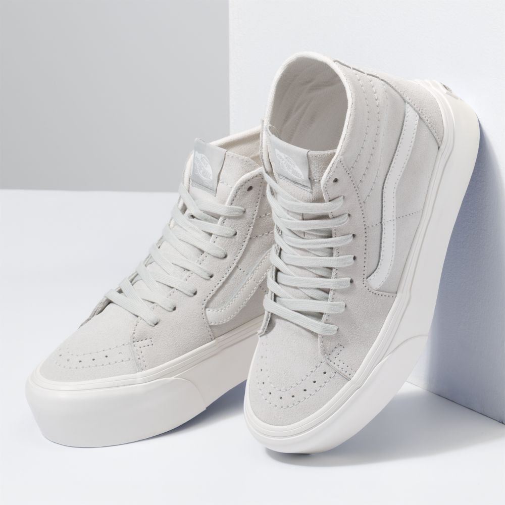 Dámské Classic Vans Soft Semišové Sk8-Hi Tapered Stackform Blankyt Bílé | TZ9670814