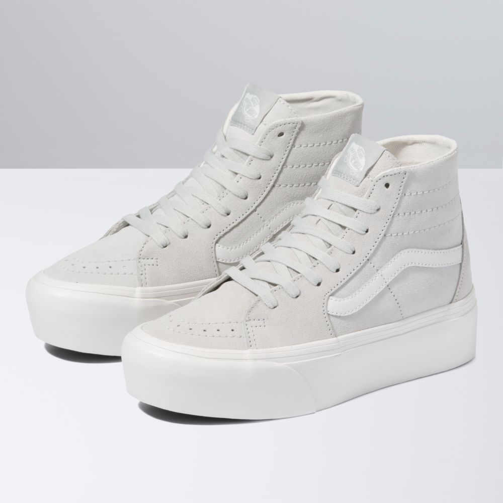 Dámské Classic Vans Soft Semišové Sk8-Hi Tapered Stackform Blankyt Bílé | TZ9670814