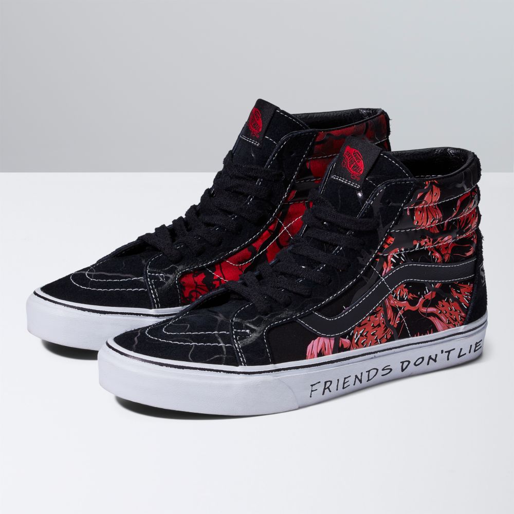 Dámské Classic Vans Stranger Things Sk8-Hi Reissue Černé Červené | QO2473651