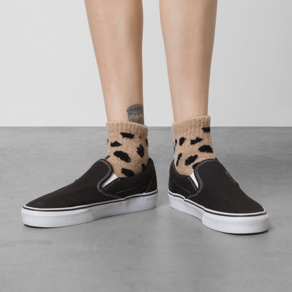 Dámské Ponožky Vans Spot Fuzzy Half Crew Černé | PC6451378