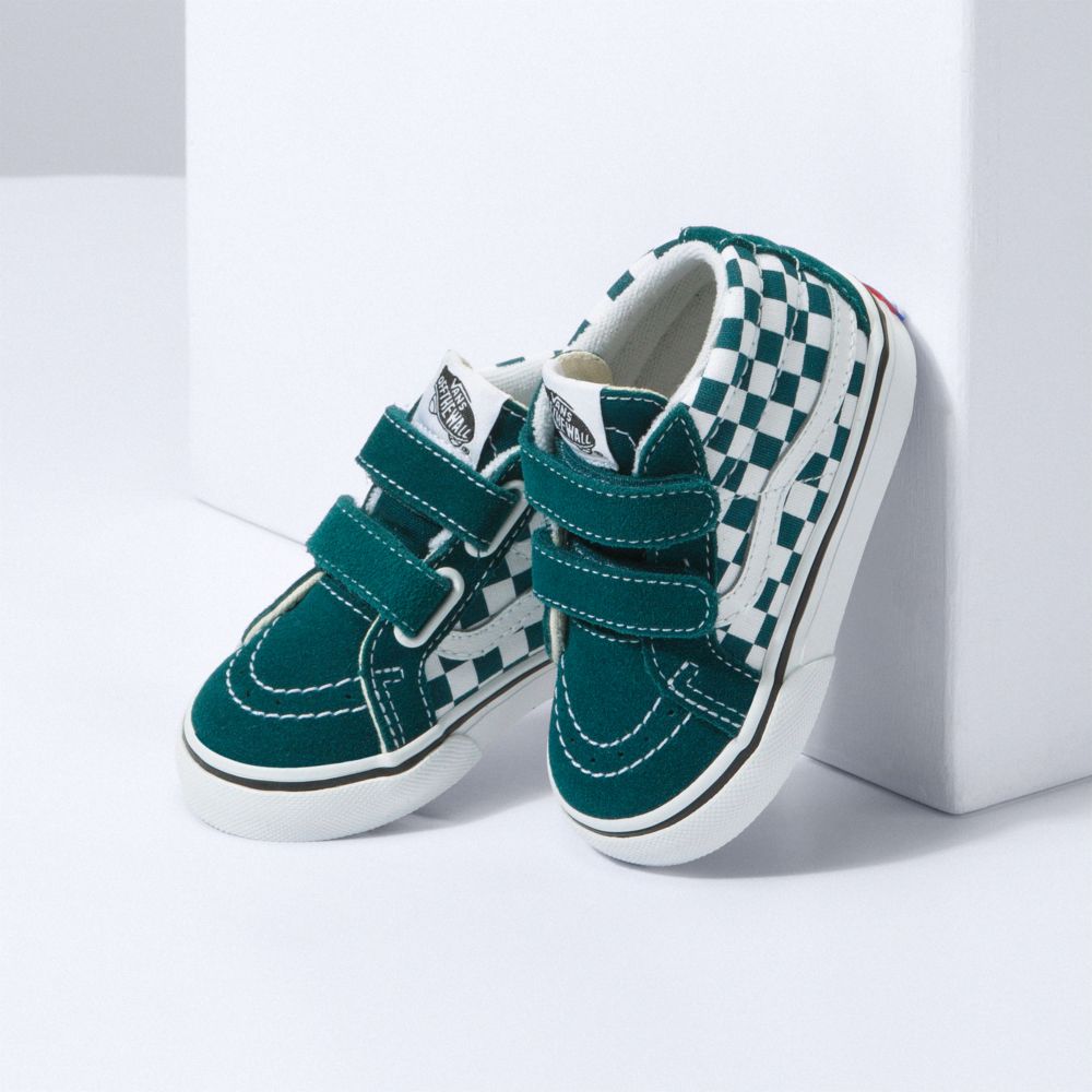 Dětské Classic Vans Checkerboard Sk8-Mid Reissue V Tmavě Tyrkysové | JO2154837