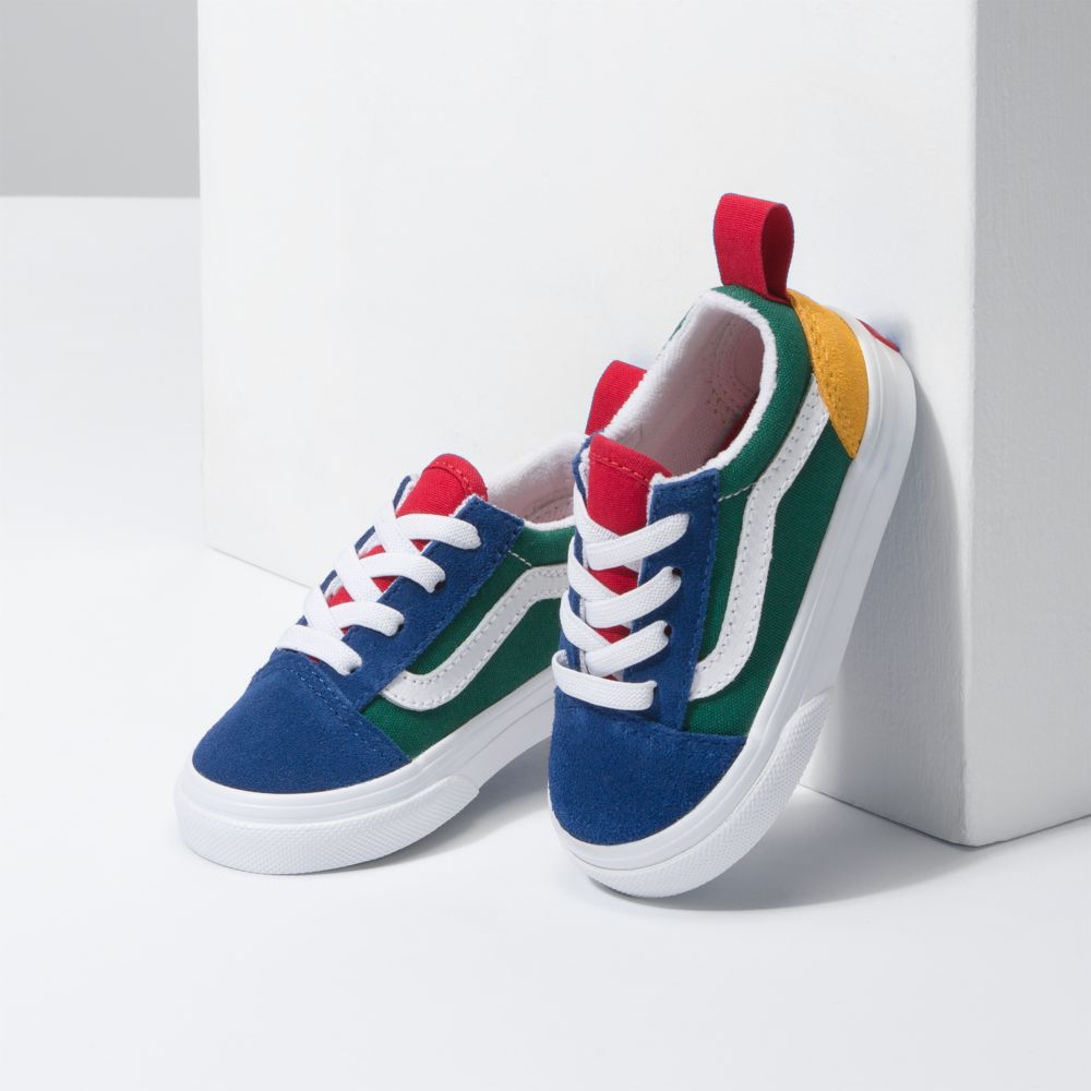 Dětské Classic Vans Yacht Club Old Skool Elastic Krajkové Blankyt Zelene Žluté | RN3849012