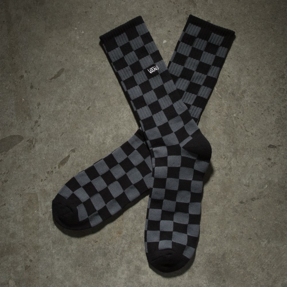 Pánské Ponožky Vans Checkerboard Crew 6.5-9 Černé Šedé | UB8617294