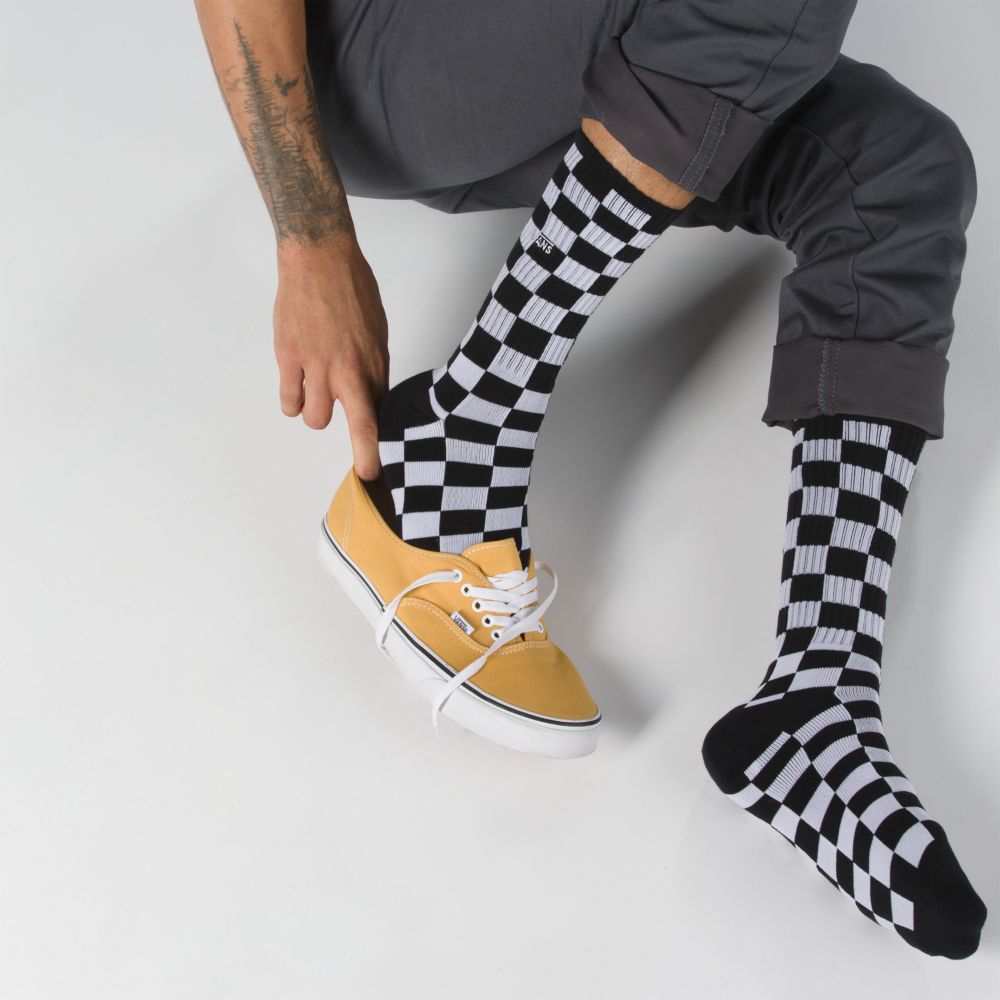 Pánské Ponožky Vans Checkerboard Crew Černé Bílé | CF7529831