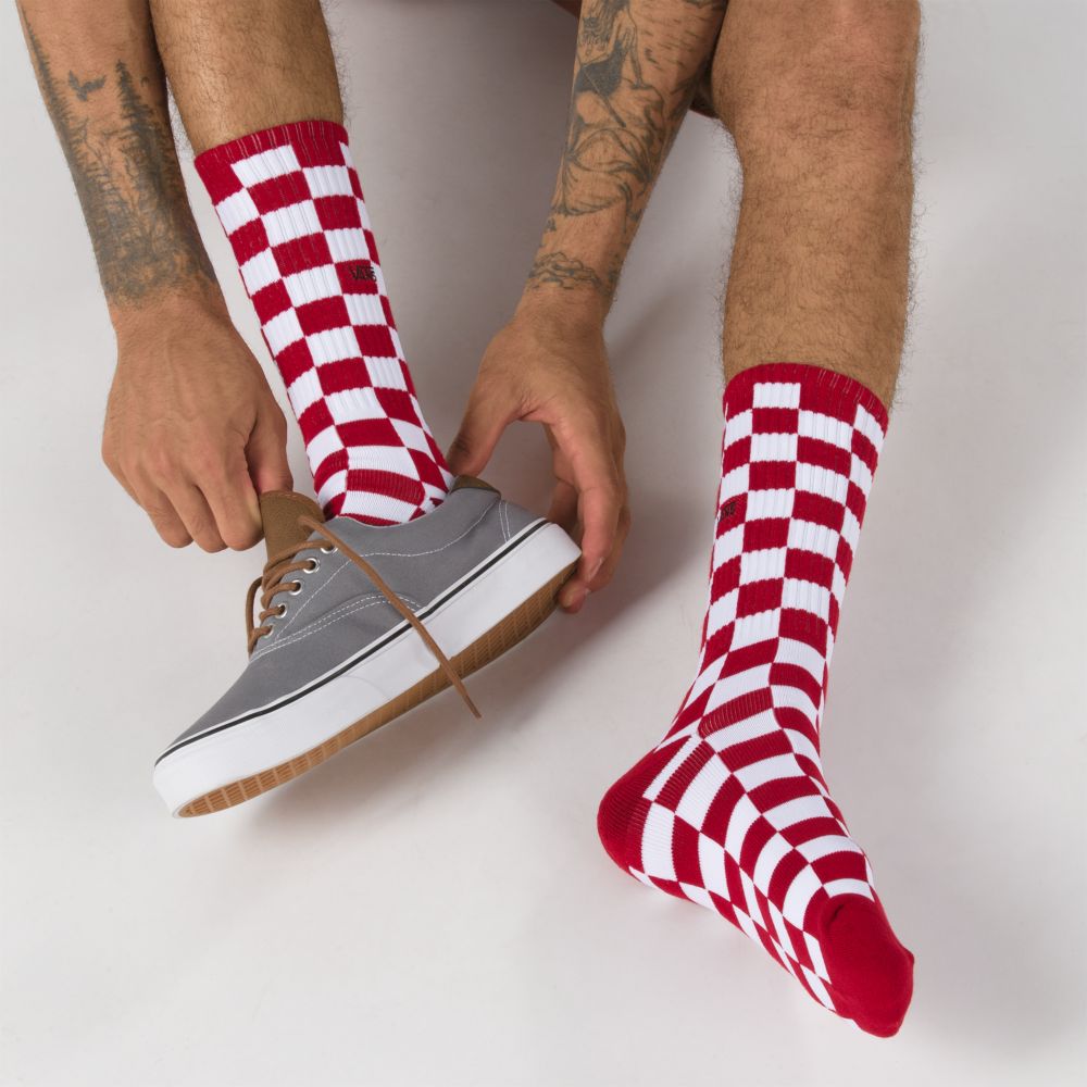 Pánské Ponožky Vans Checkerboard Crew Červené Bílé | PF8036145