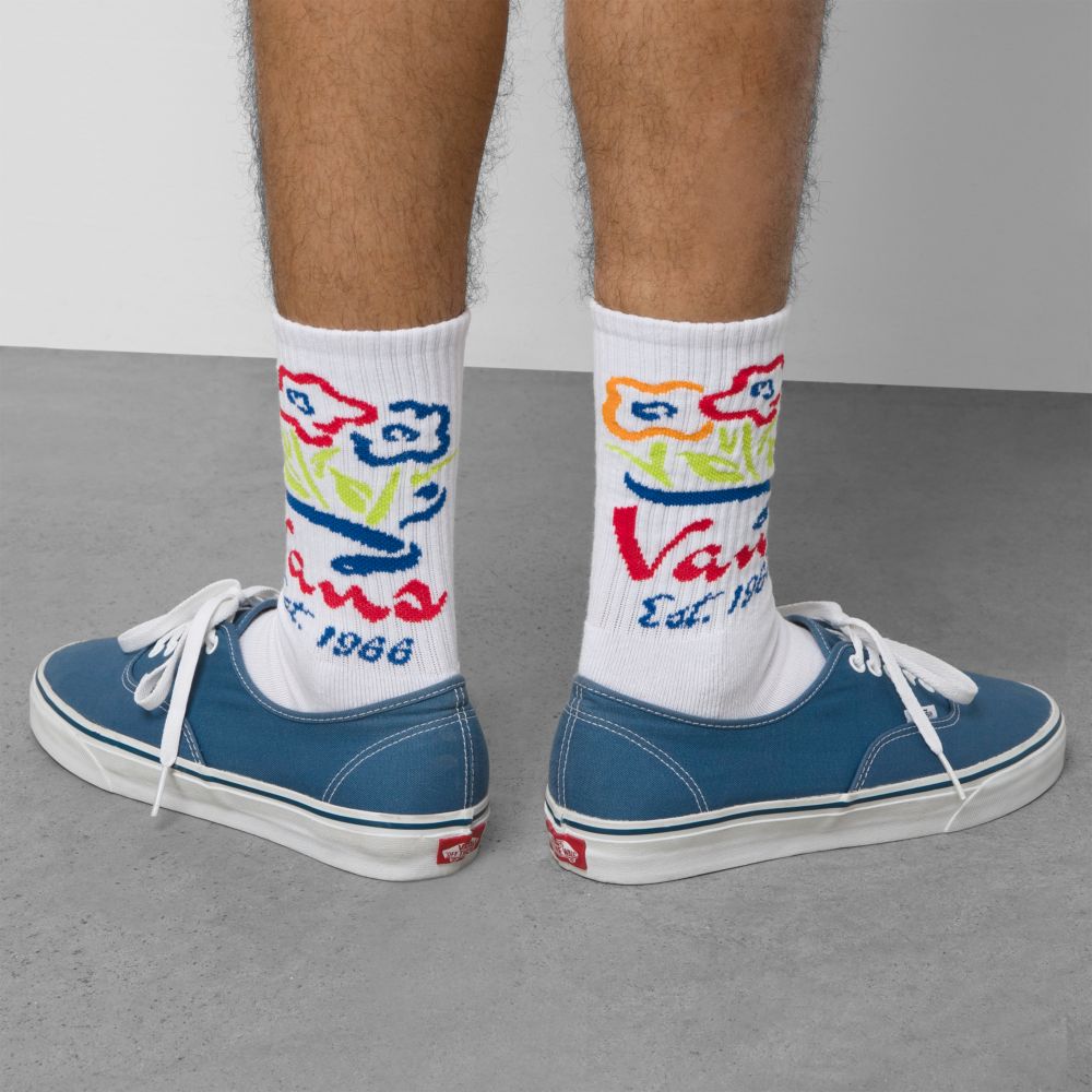 Pánské Ponožky Vans Tri Floral Crew Bílé | WP9047326